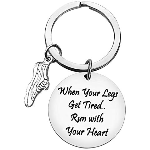 Funny Runners Gift Keyring Keychain Fitness Gym Gift Trainer Gift Gym Workout Gift Inspirational Gift When Your Legs Get Tired,Run with Your Heart Key Chain Stainless Steel Keyring Workout Keyring Cover