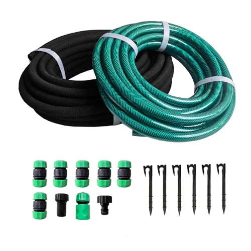 Customizable Soaker Hose System - 1/2 Inch x 50ft Soaker Hose with 25ft Garden Hose, Irrigation...