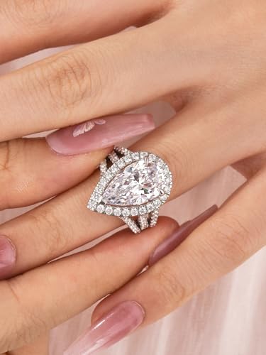 Luxury 5.0CT Pear Cut Engagement Ring for Women, S925 Silver Split Triple Shank Halo AAAAA CZ Promise Ring2