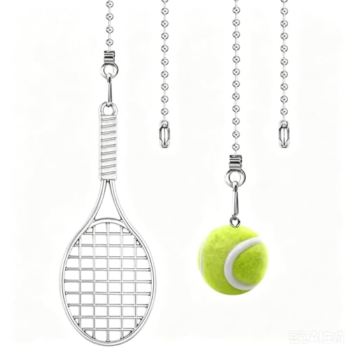 Image of Tennis Ceiling Fan Pull Chain Decorative Extension Light Pull Chain Set,Sport Theme Fan String Charm Decorative Extension,Fan Light Chains Ornaments,Tennis Pendant for Ceiling Fans Lights Lamp
