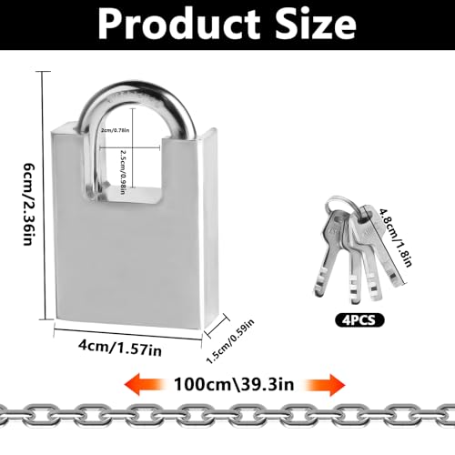 Candado de cadena, candados de cadena de bicicleta de 5 mm x 1 m, candado de cadena de bicicleta, candado de bicicleta, cadena de seguridad de acero inoxidable para puertas, garajes, cubos de basura. - imagen 2