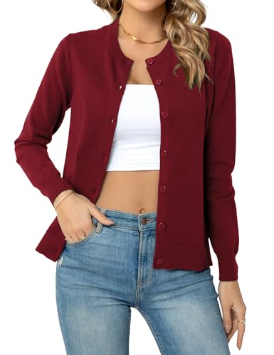 Women's Button Down Open Front Cardigan Sweaters Crew Neck Long Sleeve Outfits Fall Fashion 2025 Clothing