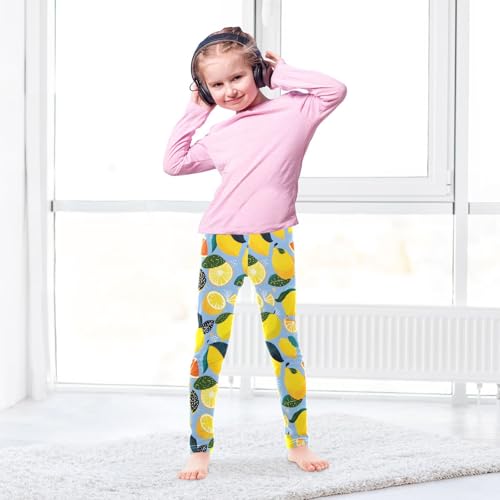 Lemon Watermelon Green Leaves Girls Leggings Ultra Soft Compression Yoga Gym Pants for Kids 4-10T4
