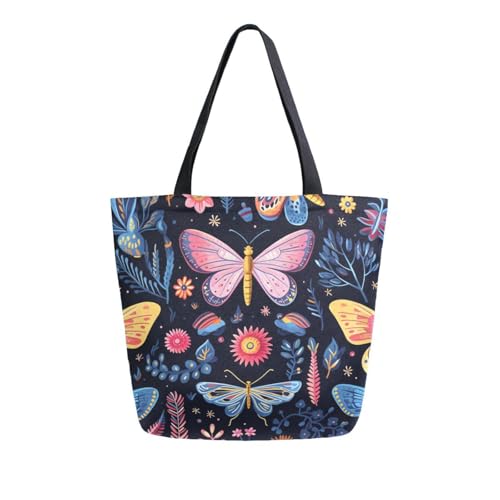 Extra Large Shoulder Tote Bag for Beach Travel Weekender Gym Colorful Butterfly Blue Yellow Pink Plants Reusable Grocery Canvas Shopping Bag2