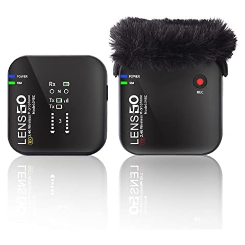 LENSGO 348C 2.4Ghz Wireless Lavalier Microphone 32GB TF Card Slot Compact Lav Mic 1 Transmitter and 1 Receiver Wireless Lapel Microphone for iPhone Smartphone Camera Vlog YouTube Interview Streaming B Cover