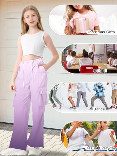 Image of Cromoncent Cargo Pants Girls & Women Parachute Pants Y2K Baggy Rave Clothes Waterproof with Pockets, 6 Years - 3XL