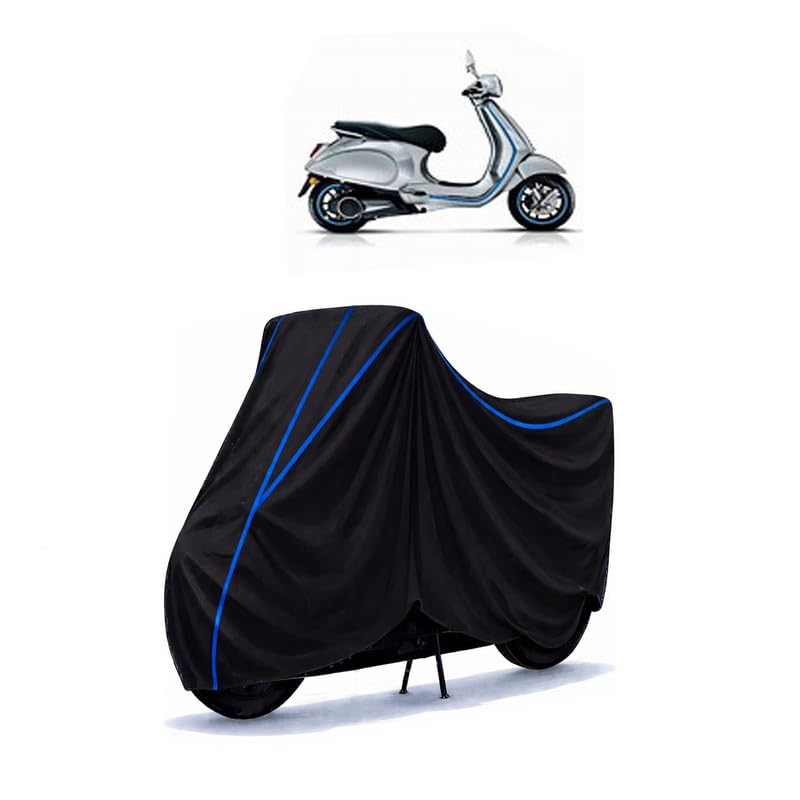 Image of Scooty Cover Water Resistant for Piaggio Elettrica BS6 | Universal Scooter & Bike Cover | Heavy Duty UV Dust, Rain & Scratch Protection Weather Indoor Outdoor | Black with Blue Piping