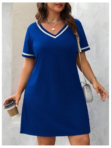 Image of Verdusa Women's Plus Size A Line T Shirt Dress Short Sleeve V Neck Tunic Dresses Casual Outfits