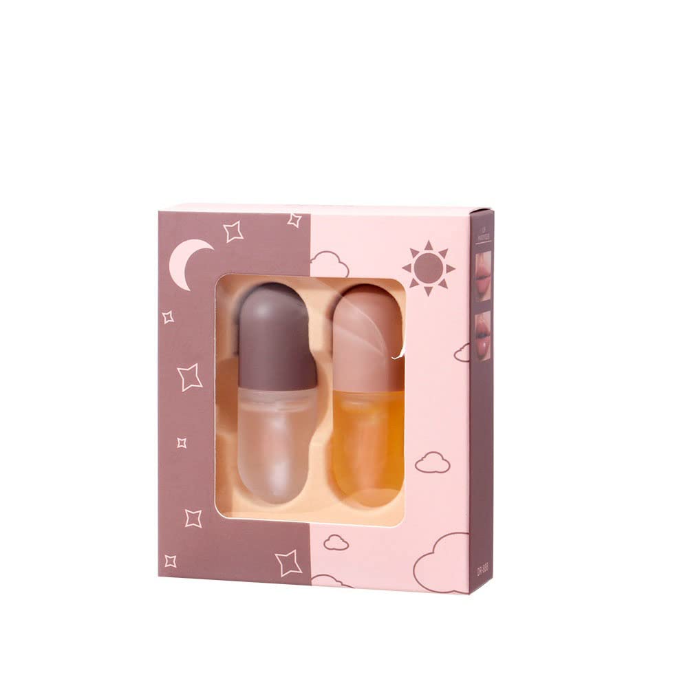 HuaQing Lip Plumper Set, Day& Night Care Natural Lip Plumper Serum for Fuller & Hydrated Beauty Lips.