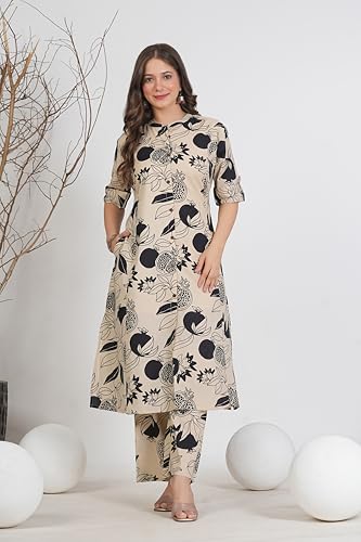 Image of rytras Women Pure Cotton Printed Ethnic Wear A-Line Kurta Set with Palazzo Pants