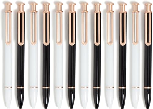 Image of U Brands Monterey Ballpoint Pens, Set of 12, Bold (1.0 mm) Point, Black Ink, Black and White