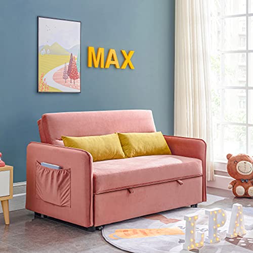 Moolo Upholstered Sofas For Living Room Compact Soft Velvet Sofa Bed Pull-Out Sleeper With 2 Lumbar Pillow Tool-Free Assembly 57" Loveseat #TOP2