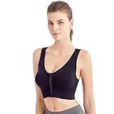 SHOWDAY Women's Zip Front Sports Bra Wireless Post-Surgery Bra Active Yoga Sports Bras Fitness Women's Sports Bra,Active Yoga Gym Pilates Crossfit (Black-New, L(80C-85D/57.5-67.5kg))