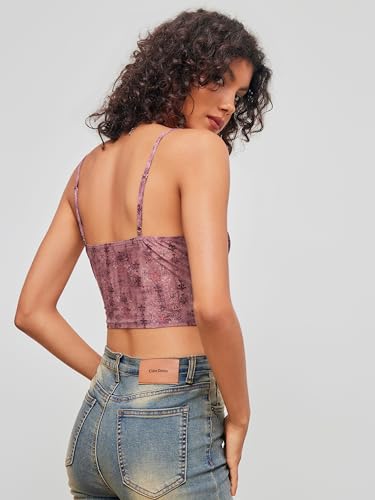 Image of CIDER Going Out Tops for Women Y2K Tie Front Lace Cowgirl Crop Tops | Asymmetrical Ruffle Hem, Spaghetti Strap, Country Concert, Western, Summer Outfits