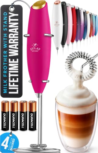 Image of Zulay Kitchen Powerful Milk Frother Wand With Duracell Batteries - Ultra Fast Handheld Drink Mixer - Electric Whisk Foam Maker for Coffee, Lattes, Cappuccino & Matcha - Z1 Motor - Hot Pink Gold