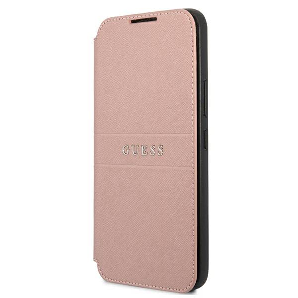 Guess GUBKS22MPSASBPI Étui de Protection pour S22+ S906 en hêtre Rose Saffiano Stripes