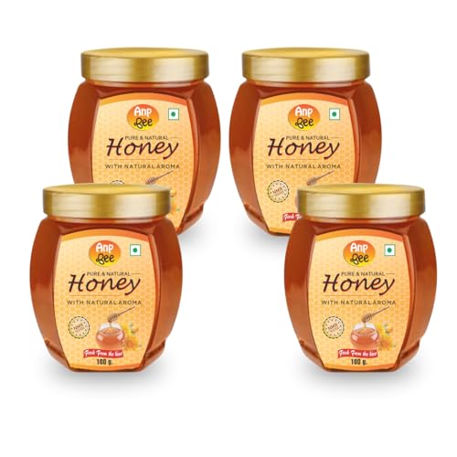 Image of ANP BEE Raw Natural Honey 400gm (100gm x Pack of 4), Lab Tested Pure Unprocessed Raw Original Honey in Plastic Jar, No Added Sugar, Organic Honey for Tea, Skin Care & Wellness, Nature's Sweet Gift
