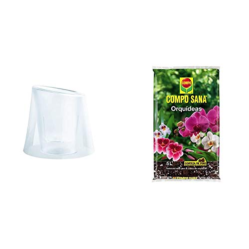 Hobby Flower Lina Maceta para orquideas, Transparente, 20 x 20 cm + Compo Sana 8 semanas de abono para Todas Las orquídeas, Substrato de Cultivo de Corteza de Pino, 5 L, 42x23x5.5 cm
