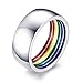 PJ JEWELLERY Normaler Edelstahl 8 mm Breite Polierter gewölbter Regenbogenstreifen-LGBT-Ring, Gay Pride Eheringe Bänder für Männer, klassischer Tagesring, Größe 67 (21.3), Silber