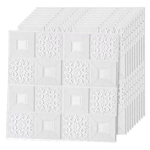 Selling Depot Carta da parati adesiva 3D bianco effetto mattone - Set 10 fogli (70x70cm, 4.9mq) autoadesiva, impermeabile, fonoassorbente – pareti e soffitto, cucina, bagno, camera, fai da te