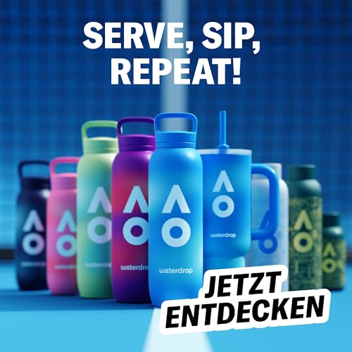 waterdrop® Australian Open 2026 Trinkflasche 1,1L - Edelstahl Isolierflasche mit Strohhalm & Griff, Auslaufsicher, Hält 12h Kalt & 6h Heiß - Ideal für Sport, Reisen, Büro, Fitness, Zuhause, BPA-frei 5