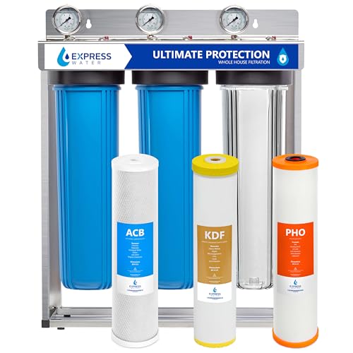 Comparison: Best Water Filter System For Well Water 4 Express Water Whole House Water Filter System | ULTIMATE PROTECTION | 3 Stage Home Filtration, Top Tier Heavy Metal + Anti-Scale Filter, Highly Reduces Scale, Chloramine, Chlorine, PFAs, Lead, Arsenic