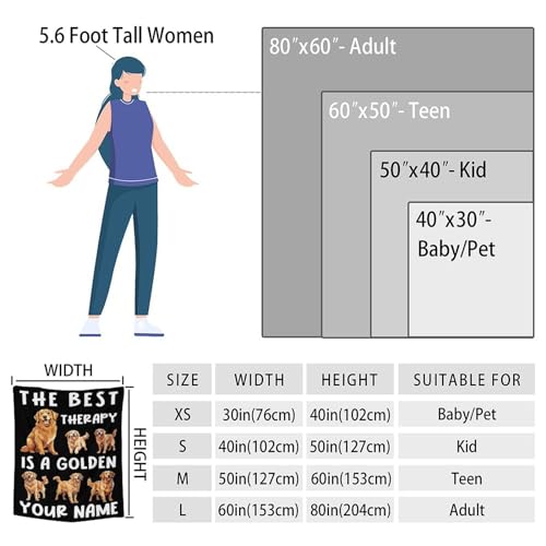 Custom Golden Retriever Blanket for Women, Men - 60x80 Inches Twin Size - Soft Fluffy Cozy Blankets Gift - Black Funny Blanket for Bed, Sofa, Winter