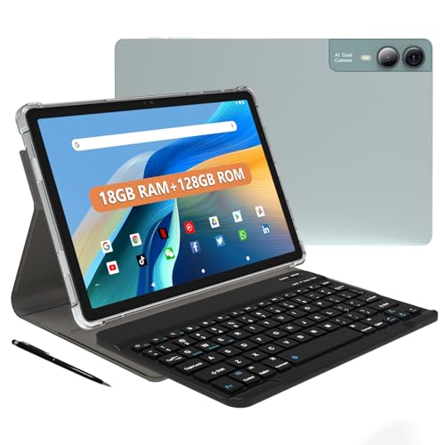 Image of 11 inch 2K Tablet with Keyboard Android 14 2000x1200 FHD IPS Display Tablets PC, Octa Core, 18GB RAM+128GB - Light Green