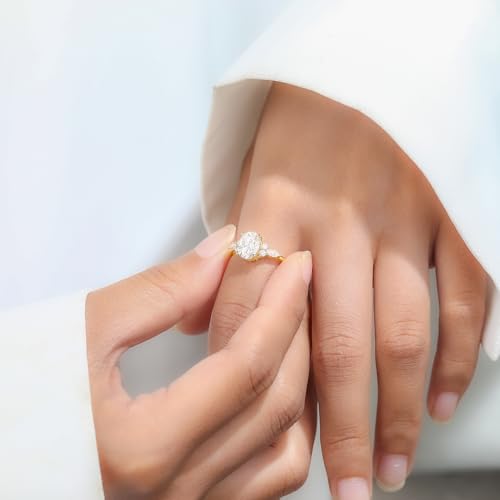 1.4 CT Moissanite Rings for Women, Oval Cut Moissanite Engagement Rings 925 Sterling Silver Ring Moissanite Wedding Bands for Women Promise Ring for Her Size 3-104