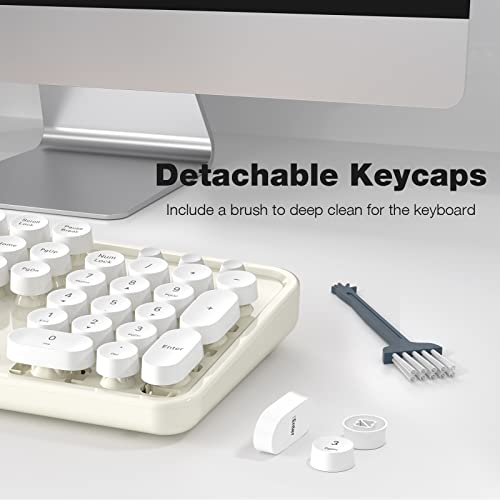 Image of KNOWSQT Wireless Keyboard and Mouse Combo - White-Milky Full-Sized 2.4 GHz 104 Keys Typewriter Cute Keyboard, Round Keycap and Optical Mouse for Windows, Computer, PC, Laptop, Desktop
