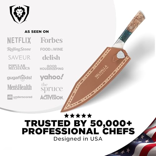 Image of Dalstrong Chef Knife - 9.5 inch - Valhalla Series - 9CR18MOV HC Steel Kitchen Knife - White Resin & Wood Handle - Razor Sharp Chef's Knife - Kitchen Knife - Professional Cooking - w /Leather Sheath