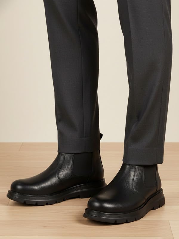 Image of FAUSTO Men Genuine Leather Slip On Boots | Chelsea Work Boots | Lightweight Memory Cushion Shoes | Formal Boots