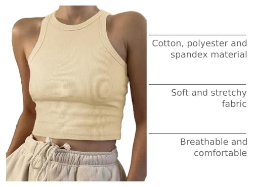 Image of Artfish Women Casual Basic Sleeveless High Neck Rib-Knit Y2k Crop Tank Top
