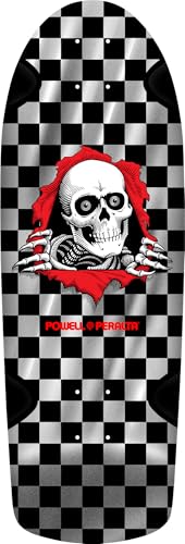 Powell Peralta Deck de skate OG Ripper Checker Reissue, folha prateada, 25,4 cm x 76,2 cm