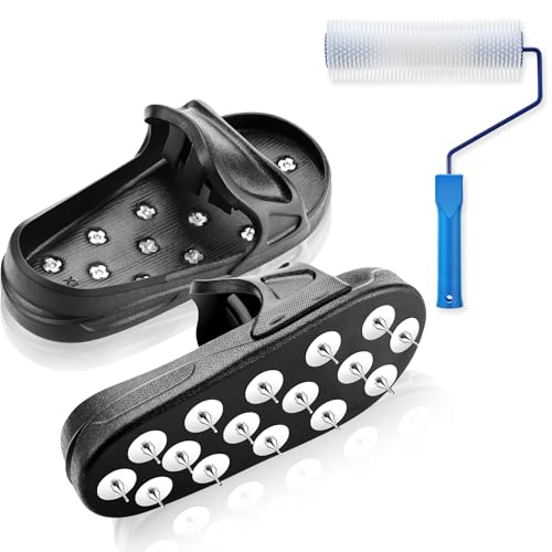 Cutecrop 2 Pcs Epoxy Shoes Slip-on Design Spike Shoes for Epoxy Flooring Coating with 9 Inch Spike Roller for Self Leveling Cement, Safe Walking on Floor Leveling Materials (XL, Shoe Size 11-16)