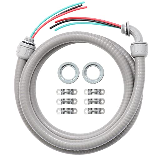 Electrical AC Whip Kit,Electrical Conduit1/2inch 6ft Electrical Conduit Kit,Flexible Non Metallic Liquid Tight Electrical Conduit,with 1 Straight and90°fittingsAnd 6 Snaps