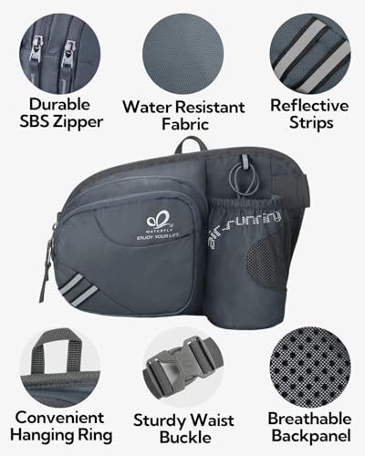 WATERFLY Gürteltasche Bauchtasche mit Flaschenhalter Damen und Herren, Atmungsaktiv Sport Hüfttasche für Laufen Radfahren Camping Klettern Reisen Wandern Joggen Hundetraining