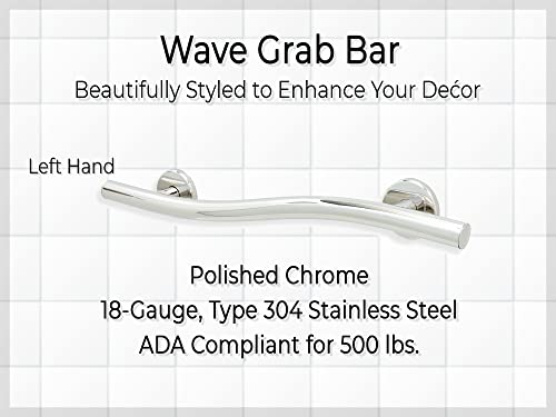 Wave Grab Bar - Type 304 Stainless Steel/Curved Ada Safety Handrail For Shower Bathroom Home/Elderly Handicap/Left/Polished Chrome / 24" #TOP1