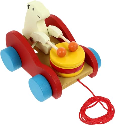 SUPER TOY Walk-A-Long Toddler Wooden Pull Toy Musical Drum for Toddler Kids 1 Year Age Early Walking