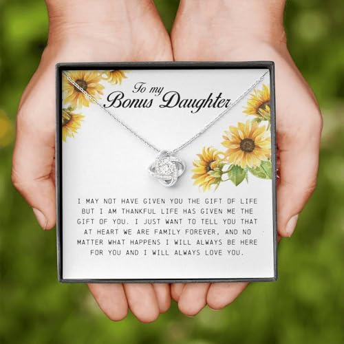 To My Bonus Daughter, Love Knot Necklace, Stepdaughter Gifts From Stepmom, Adopted Daughter Necklace From Unbiological Mom, Step Daughter Gifts From Stepmom, To My Stepdaughter Necklace Jewelry On Birthday, Gift for Her4