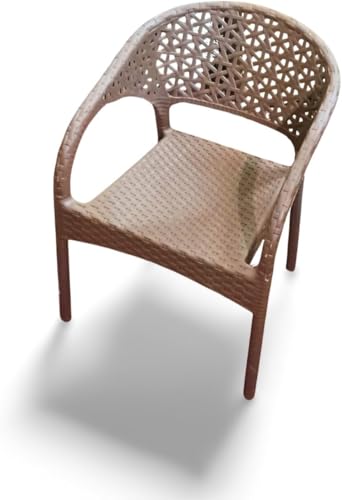 كرسي أطفال بلاستيك صغير بتصميم راتان للاستخدام من قبل الأطفال من الهلال والنجمة، 30 سم، بيج وبني