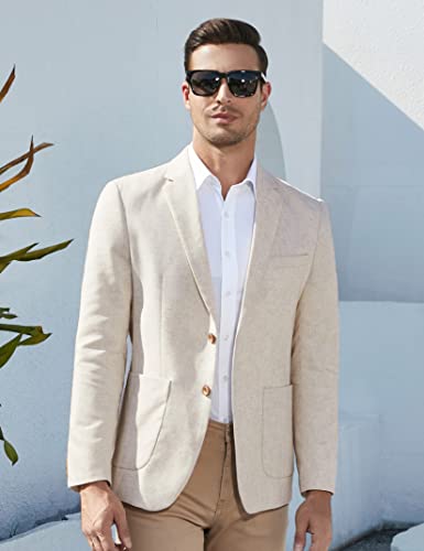 TURETRENDY Men's Casual Blazer Linen Sport Coat Two Button Lightweight Jackets Business Daily Suit3