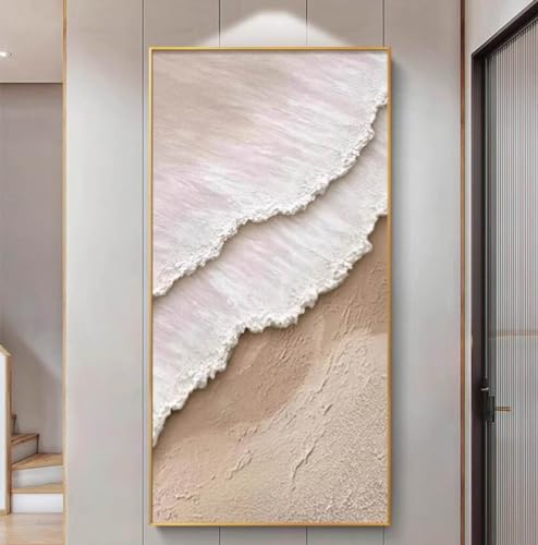 Oeuvre moderne 100% peinte à la main de grande taille avec texture de plage