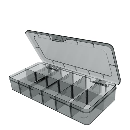 Image of Clear Organizer Box,12 Grids Organizer Box with Removable Dividers for Jewelry,Bead Storage Organizer Box,Plastic Compartment Container for Tool Tackle Box, Gray