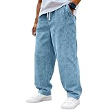 MOKBAY Pantalones Running Hombres Pantalon Trabajo Hombre Pantalon Pana Ancho Pana Azul Ropa Gimnasio con Bolsillos Chándal Elástico Pantalón Chándal Hombre Azul L