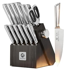 imarku Japanese High Carbon Stainless Steel Knife Set with Block, Precision-Forged Gyutou Kitchen Knives with Built-in Sharpener, Ultra-Sharp 10–15° Edge, Ergonomic Non-Slip Handle, Dishwasher Safe