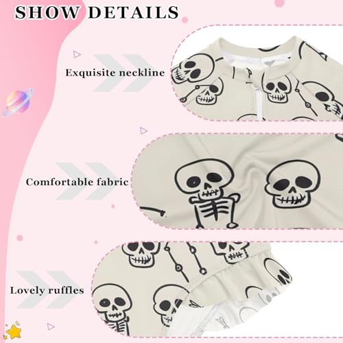 ALAZA Toddler Swimsuit Girl Bathing Suit Swimwear Rash Guard Skeleton Cartoon Style Long Sleeve 3T4