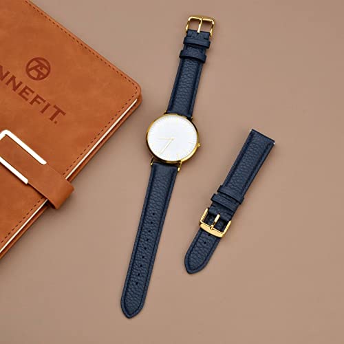 Image of ANNEFIT Watch Band 18mm, Quick Release Textured Padded Leather Straps with Gold Buckle for Men and Women (Dark Blue)