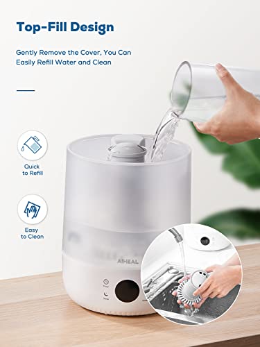 Aiheal Humidifiers For Bedroom Large Room, 4.5L Top Fill Cool Mist Ultrasonic Humidifier For Plants And Baby, Lasts 37 Hours, Humidity Setting, Timer, Auto Shut Off, Super Quiet, Sleep Mode, White #TOP5