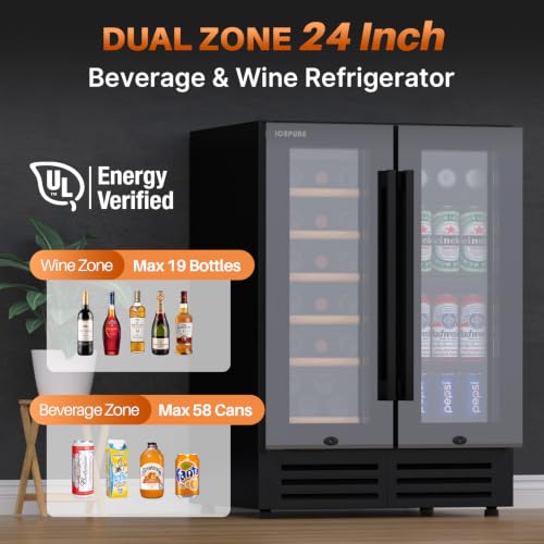 Image of ICEPURE 24 Inch Wine and Beverage Refrigerator,Hold 19 Bottles and 58 Cans